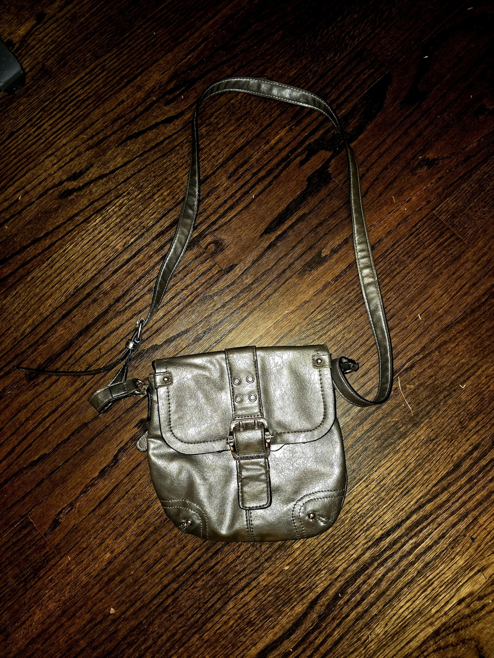 Vintagr Frank Sarto Women's Metallic Gray Crossbody Bag - Classic Buckle Detail